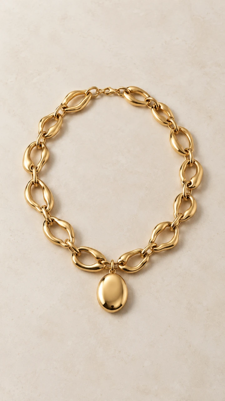 Goldene Kette mit skulpturalem Anhänger