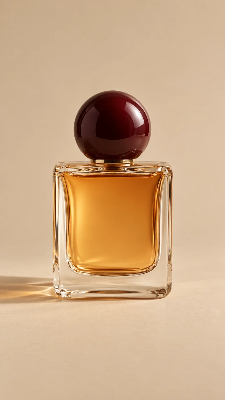 Bernsteinfarbenes Parfum im skulpturalen Glasflakon